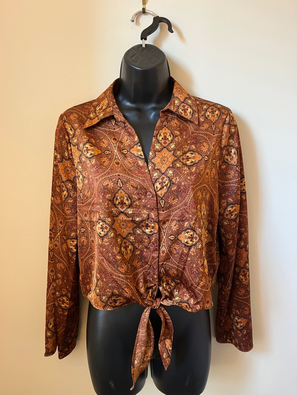 Rachel Zoe Burnt Orange Tie-Front Button Down Shirt Size Small